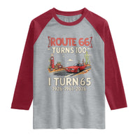 Route Highway 66 Turns 100 I Turn 65 Raglan Shirt Vintage 1961 Road Sign Classic Muscle Car Lover 65th Birthday Gift
