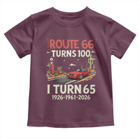 Route Highway 66 Turns 100 I Turn 65 Toddler T Shirt Vintage 1961 Road Sign Classic Muscle Car Lover 65th Birthday Gift