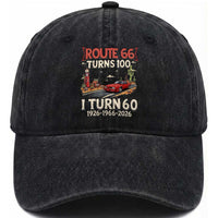 Route Highway 66 Turns 100 I Turn 60 Washed Cotton Baseball Cap Vintage 1966 Road Sign Classic Muscle Car Lover 60th Birthday Gift