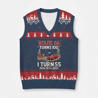 Route Highway 66 Turns 100 I Turn 55 V-Neck Knit Sweater Vest Vintage 1971 Road Sign Classic Muscle Car Lover 55th Birthday Gift