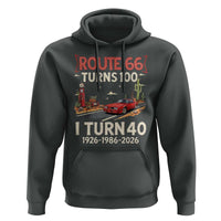Route Highway 66 Turns 100 I Turn 40 Hoodie Vintage 1986 Road Sign Classic Muscle Car Lover 40th Birthday Gift