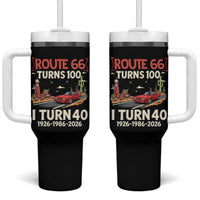 Route Highway 66 Turns 100 I Turn 40 Tumbler With Handle Vintage 1986 Road Sign Classic Muscle Car Lover 40th Birthday Gift