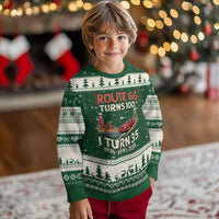 Route Highway 66 Turns 100 I Turn 35 Ugly Christmas Sweater Vintage 1991 Road Sign Classic Muscle Car Lover 35th Birthday Gift