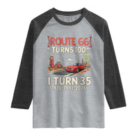 Route Highway 66 Turns 100 I Turn 35 Raglan Shirt Vintage 1991 Road Sign Classic Muscle Car Lover 35th Birthday Gift