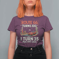 Route Highway 66 Turns 100 I Turn 35 T Shirt For Women Vintage 1991 Road Sign Classic Muscle Car Lover 35th Birthday Gift