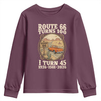 Route Highway 66 Turns 100 I Turn 45 Youth Sweatshirt Vintage 1981 Road Sign Classic Pickup Truck Lover 45th Birthday Gift