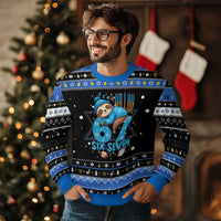 67 Six Seven Chanukkah Meme Hanukkah Ugly Sweater Funny Lazy Sloth - Wonder Print Shop