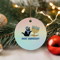 Funny Black Cat Hanukkah Chanukah Ceramic Ornament - Wonder Print Shop