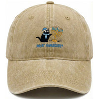 Funny Black Cat Hanukkah Chanukah Washed Cotton Baseball Cap