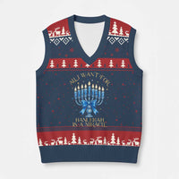Funny Hanukkah V-Neck Knit Sweater Vest All I Want For Chanukkah Is A Miracle - Wonder Print Shop