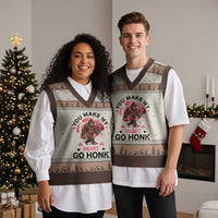 You Make My Heart Go Honk V-Neck Knit Sweater Vest Funny Bigfoot Valentine Meme - Wonder Print Shop