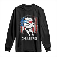 Ronald Reagan 4th of July America Flag Long Sleeve Shirt I Smell Hippies