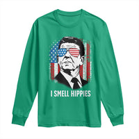 Ronald Reagan 4th of July America Flag Long Sleeve Shirt I Smell Hippies