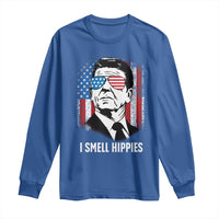 Ronald Reagan 4th of July America Flag Long Sleeve Shirt I Smell Hippies