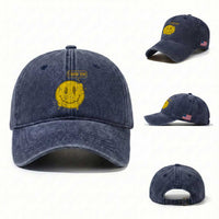 I Hate You Washed Cotton Baseball Cap Vintage Yellow Happy Smile Face
