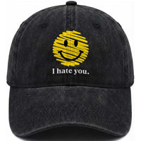 I Hate You Smile Face Meme Washed Cotton Baseball Cap Viral Sarcastic Humor