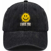I Hate You Smile Face Washed Cotton Baseball Cap Funny Sarcastic Meme