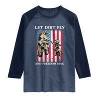 Let Dirt Fly And Freedom Ring Raglan Shirt 4th of July Dirt Bike American Flag