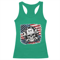 American Flag Skull Mechanic Racerback Tank Top Labor Day Patriotic USA - Wonder Print Shop