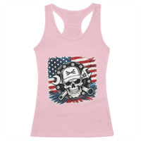 American Flag Skull Mechanic Racerback Tank Top Labor Day Patriotic USA - Wonder Print Shop