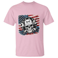 American Flag Skull Mechanic T Shirt Labor Day Patriotic USA - Wonder Print Shop