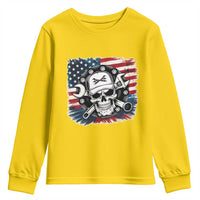 American Flag Skull Mechanic Youth Sweatshirt Labor Day Patriotic USA - Wonder Print Shop
