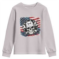 American Flag Skull Mechanic Youth Sweatshirt Labor Day Patriotic USA - Wonder Print Shop