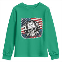 American Flag Skull Mechanic Youth Sweatshirt Labor Day Patriotic USA - Wonder Print Shop