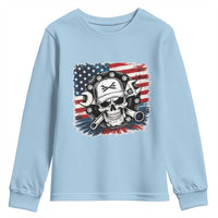 American Flag Skull Mechanic Youth Sweatshirt Labor Day Patriotic USA - Wonder Print Shop