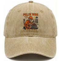 Funny Skeleton Electrician Washed Cotton Baseball Cap Pullin Wire Til I Retire Labor Day