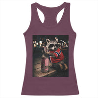 Funny Raccoon Whiskey Sunglasses Norwegian Flag Racerback Tank Top Viral Trash Panda Football Texas Souvenir Meme