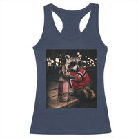 Funny Raccoon Whiskey Sunglasses Norwegian Flag Racerback Tank Top Viral Trash Panda Football Texas Souvenir Meme
