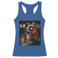 Funny Raccoon Whiskey Sunglasses Norwegian Flag Racerback Tank Top Viral Trash Panda Football Texas Souvenir Meme
