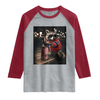 Funny Raccoon Whiskey Sunglasses Norwegian Flag Raglan Shirt Viral Trash Panda Football Texas Souvenir Meme