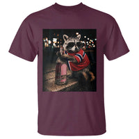 Funny Raccoon Whiskey Sunglasses Norwegian Flag T Shirt Viral Trash Panda Football Texas Souvenir Meme