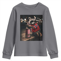 Funny Raccoon Whiskey Sunglasses Norwegian Flag Youth Sweatshirt Viral Trash Panda Football Texas Souvenir Meme