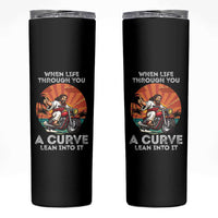 Funny Jesus Christian Motorcycle Skinny Tumbler When Life Throws You A Curve Lean Into It