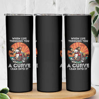 Funny Jesus Christian Motorcycle Skinny Tumbler When Life Throws You A Curve Lean Into It