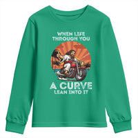 Funny Jesus Christian Motorcycle Youth Sweatshirt When Life Throws You A Curve Lean Into It - Wonder Print Shop