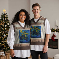 Funny Jesus Christian Motorcycle V-Neck Knit Sweater Vest Starry Night Van Gogh Biker - Wonder Print Shop