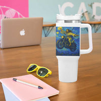 Funny Jesus Christian Motorcycle Tumbler With Handle Starry Night Van Gogh Biker