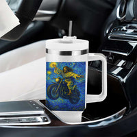 Funny Jesus Christian Motorcycle Tumbler With Handle Starry Night Van Gogh Biker