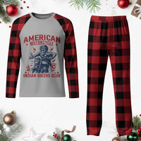 Funny Skeleton Motorcycle Plaid Pajama Set American Motorcycle Indian Bikers Club - Wonder Print Shop
