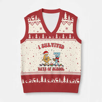 67 Six Seven Xmas Meme V-Neck Knit Sweater Vest I Survived Days Of School - Wonder Print Shop