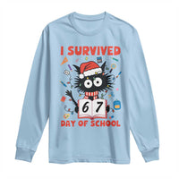 I Survived 67 Days Of School Cat Meme Long Sleeve Shirt Funny Christmas Six Seven Meme - Wonder Print Shop