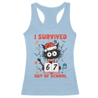 I Survived 67 Days Of School Cat Meme Racerback Tank Top Funny Christmas Six Seven Meme - Wonder Print Shop