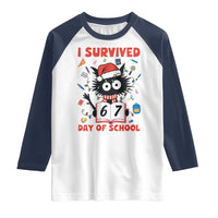 I Survived 67 Days Of School Cat Meme Raglan Shirt Funny Christmas Six Seven Meme - Wonder Print Shop
