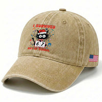 I Survived 67 Days Of School Cat Meme Washed Cotton Baseball Cap Funny Christmas Six Seven Meme