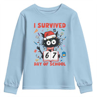 I Survived 67 Days Of School Cat Meme Youth Sweatshirt Funny Christmas Six Seven Meme - Wonder Print Shop