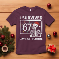 I Survived 67 Days Of School Skeleton T Shirt Funny Christmas Six Seven Meme - Wonder Print Shop